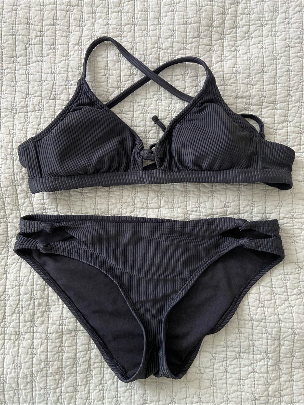 Adore Me - Ribbed Black Two-Piece Bikini Set